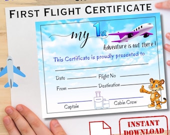 Certificado de Primer Vuelo (Recuerdo) / Rellenable para Bebés, Niños Pequeños (Descarga instantánea en PDF)