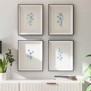 Pôster desenhado à mão de flor vintage Download digital - Ilustração botânica com caneta azul para decoração de arte de parede e esboço para impressão de arte interior