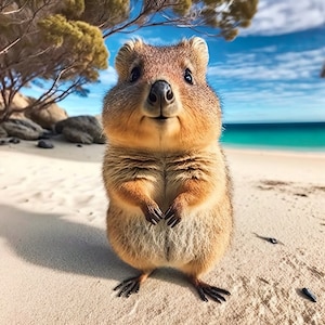 Das glücklichste Tier der Welt: Quokka genießt die Sonne am Strand