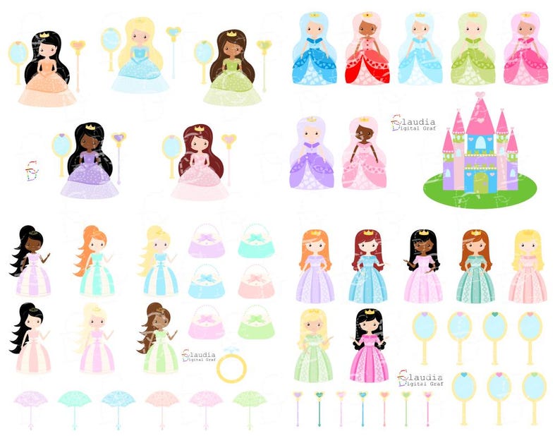 Princess Clipart Bundle – 200+ PNG 300 DPI – Fairytale Princess, Castle ...