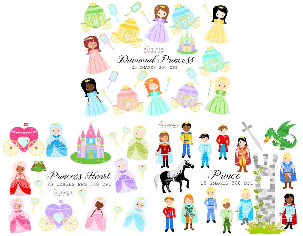 Princess Clipart Bundle – 200+ PNG 300 DPI – Fairytale Princess, Castle ...
