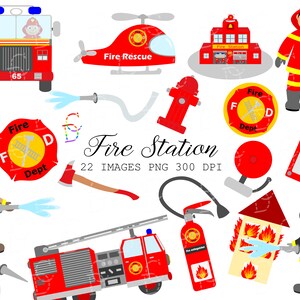 Set of 22 cute firefighters clipart,PNG firefighters,Instant Download, Digital illustrations 300 dpi, High Definition