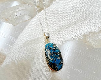 Pyrite Turquoise & Sterling Silver Oval Cut Statement Pendant