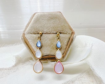 Vintage 9ct Yellow Gold & Mother of Pearl Drop Earrings