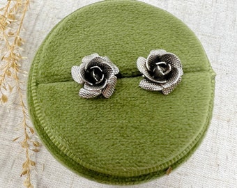 Vintage Sterling Silver Rose Stud Earrings