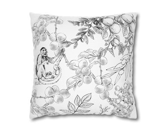 Monkey on a tree Tropical Square Pillowcase Minimal Black and white cushion cover, throw pillow case