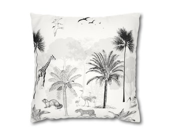 Faune sauvage dans la forêt carré en daim minimaliste Housse de coussin ou taie d'oreiller noir et blanc