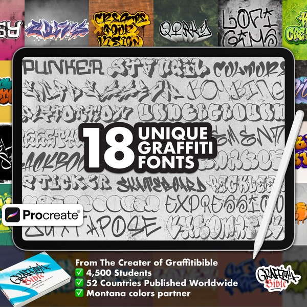 Procreate Graffiti Stempel Bundle - Tagge deinen Weg an die Spitze mit unserem Graffiti Schrift Paket - Perfekt für Street Art-inspirierte Designs!