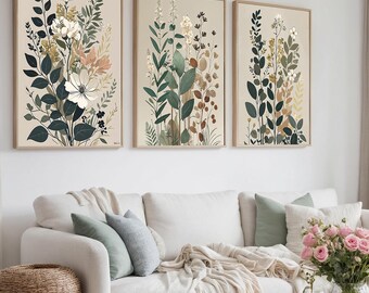 Set of Three Vintage Flower Prints - 3 Botanical Floral Plants - Paintings Photo Poster Wall, Museum Giclee Floral Wall Art Poster Gift,