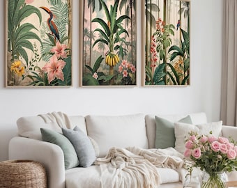 Henri Rousseau Jungle Wall Art Set of 3, Tropical Botanical Poster, Rousseau Museum Print, Naive Art Flower Garden, Boho Vintage Decor