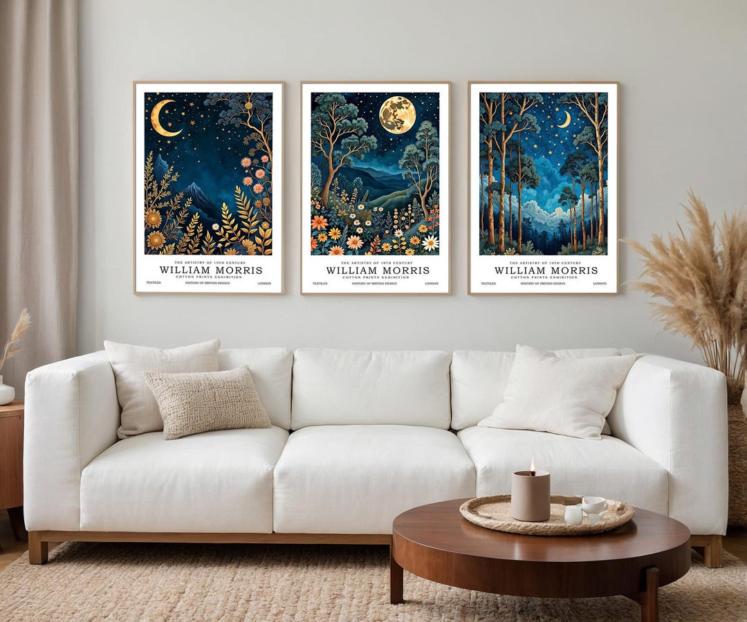 William Morris Wall Art Set of 3 – Gold Botanical Prints, Moon & Night ...