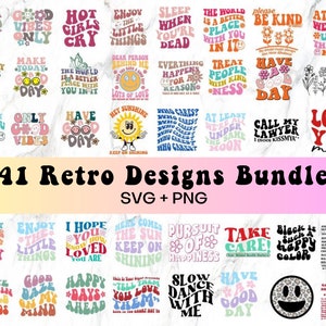 41 Paquete de paquete SVG retro estético, Png estético, Svg inspirador, Svg motivacional, Svg de moda, Svg retro, Sudadera con capucha Svg, Diseños de camisa SVG imagen 1