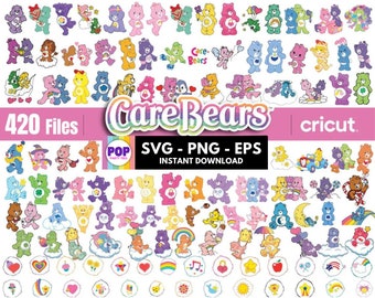 Care Bears SVG Bundle Pack, Carebears archivos svg para cricut, ideas de diseño de camisas de osos de cuidado, imágenes prediseñadas de osos de cuidado en capas, oso gruñón de dibujos animados