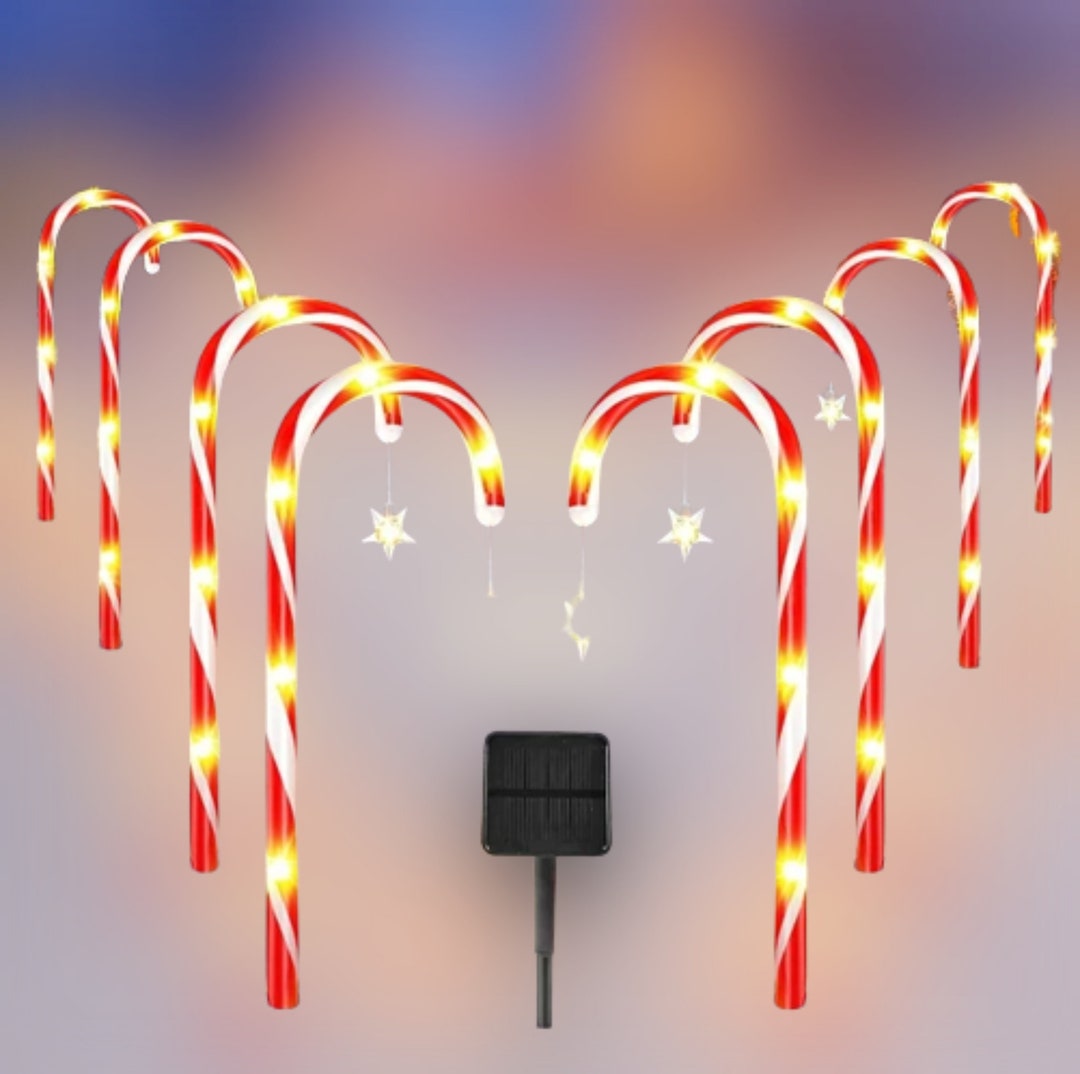 Pack of 8 Christmas Candy Cane Lights 22 Outdoor Solar Pathway Marker