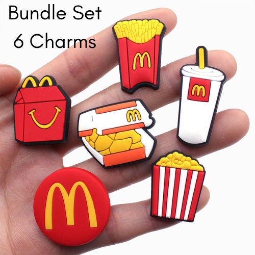 Croc Charms Set of 6 Croc Decorations Clogs Hamburger Fast Food Nuggets Fries Milkshake Gift Fun