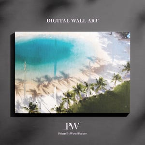 Tropical Beach Palm Tree Art: Coastal Watercolor Landscape (Digital Download)