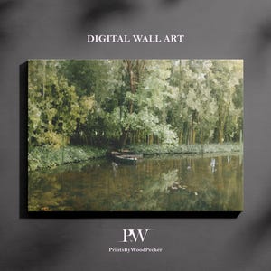 Vintage River Poster / Digital Poster / France River Landscape / Canvas Painting / Old Painting Effect / Relaxing River / Birthday Gift