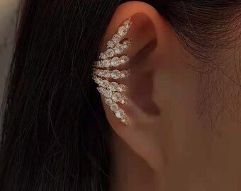 Diamond Ear Cuff, No Piercing False Cartilage Clip On Ear Wrap, Luxury Crystal Party Zircon Earrings, For Women Girls Bridal