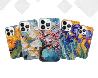 Textured Floral Art Phone Case: Glossy TPU Cover