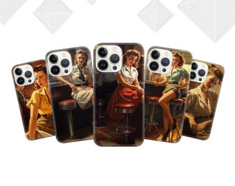 Retro Diner Girl Phone Case: Glossy TPU Cover