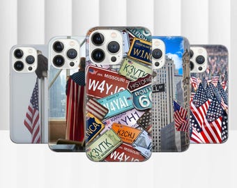 USA Flag License Plate iPhone Case, Glossy TPU Cover