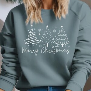 Merry Christmas Sweatshirt, Christmas Tree Pullover, Holiday Sweater with Trees, Festive Xmas Shirt, Cozy Winter Top, Christmas Outfit