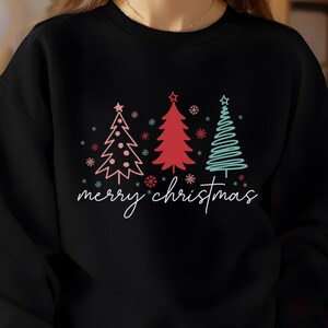 Merry Christmas Sweatshirt, Christmas Tree Pullover, Holiday Sweater with Trees, Festive Xmas Shirt, Cozy Winter Top, Christmas Outfit