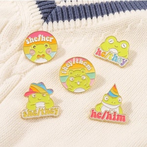 Pronouns Enamel Pins | Cute Frog Pins | LGBTQ |She They He Him They Them Pins