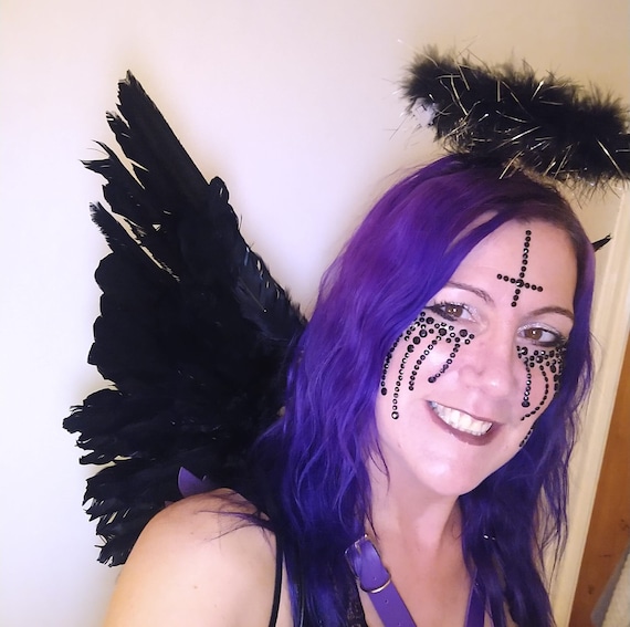 Halloween Gothic Black Fallen Angel Crucifix Evil Goth Devil Tears Face Jewels Gems Halloween Fancy Dress