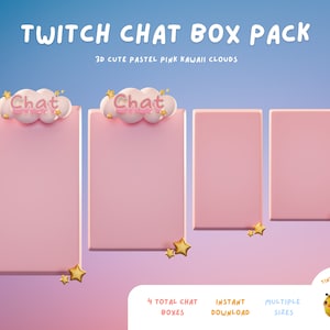 Streaming Chat Boxes for Twitch Stream Overlay Pack Pastel Pink Clouds Cute Kawaii Chat Box for Streamer