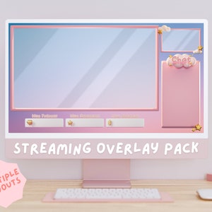 Twitch Stream Overlay for Streaming Just Chatting Overlay Pastel Pink Clouds Cute Kawaii Stream Assets