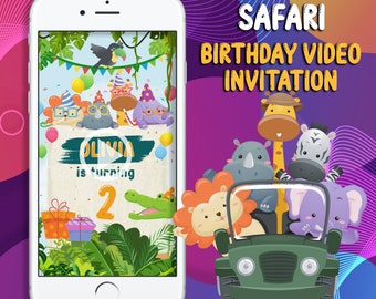 Safari Birthday Video Invitation, Jungle Wild One Invitation, Party Animals Animated Invitation, Jungle Safari Invite