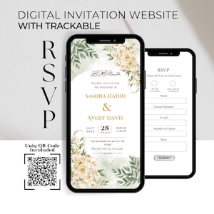 Muslimische Hochzeitseinladung & Online-RSVP-Website mit QR-Code, Elegante Islamische Hochzeitseinladungskarte für Effortless Response Collection
