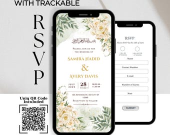 Florale Muslimische Hochzeitseinladung & Antwortkarte Website mit QR Code (Digital)