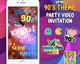 90s Neon Party Video Invitation: Throwback Birthday Invite (Digital)