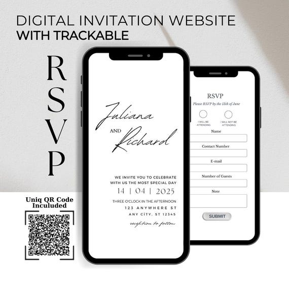 Elegant Minimalist Wedding Invitation Website with Online RSVP & QR Code (Digital)