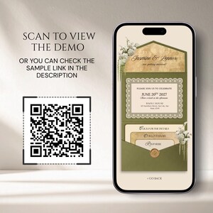 Hochzeitseinladung mit Blumenmuster in Salbeigrün und Gold mit RSVP-Funktion: Bearbeitbare Canva-Vorlage Bild 14