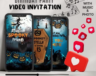 Halloween Invitation Video, Spooky Birthday Party Animated Invitation, Scary Ghost & Spooky Pumpkin Theme Halloween Party Invite