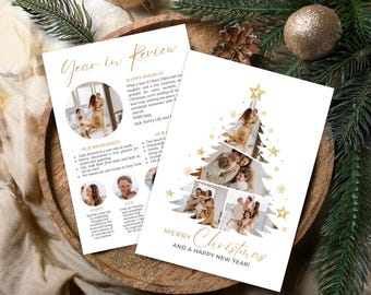 Kerstboomfamiliefotocollagekaart: jaaroverzicht (digitale download)