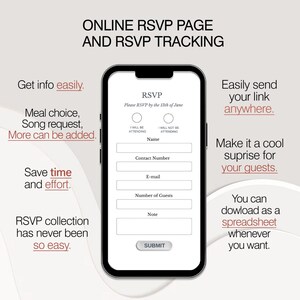 Puede incluir: La pantalla de un tel&eacute;fono m&oacute;vil que muestra un formulario RSVP con campos para el nombre, el n&uacute;mero de contacto, el correo electr&oacute;nico, el n&uacute;mero de invitados y una nota. El formulario tiene un t&iacute;tulo "RSVP" y el texto "Por favor, responde a la invitaci&oacute;n antes del 13 de junio". El formulario tiene dos botones de opci&oacute;n para "Asistir&eacute;" y "No asistir&eacute;". El formulario tiene un bot&oacute;n etiquetado como "ENVIAR".