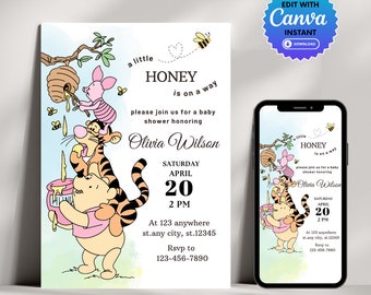 Winnie the Pooh Baby Shower Invitation: Classic Pooh Bear (Digital Download)