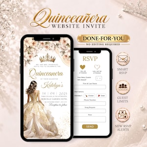 Ivory & Gold Quinceanera Invitation Website with Professional RSVP Service (Done for You Digital Invite)