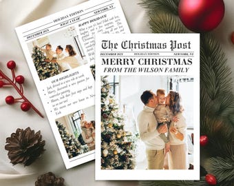 Plantilla de boletín navideño "Qué año": Resumen del año familiar (Descarga digital)