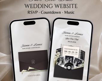 Black White Save The Date Wedding Website Template with RSVP, Countdown & Music