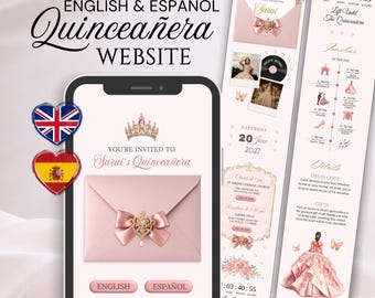 Pink Quinceanera Website Invitation Template with RSVP, Countdown & Music (Digital Made to Order)
