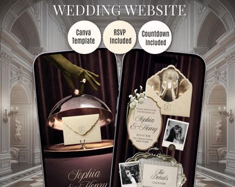 Old Money Wedding Website Template with RSVP, Countdown & Details | Editable Canva Website