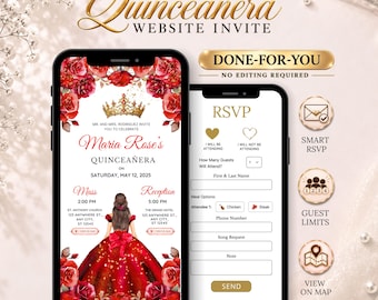 Red Roses Quinceanera Invitation Website with Smart RSVP (Done for You Digital Invite)