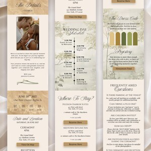 Hochzeitseinladung mit Blumenmuster in Salbeigrün und Gold mit RSVP-Funktion: Bearbeitbare Canva-Vorlage Bild 6