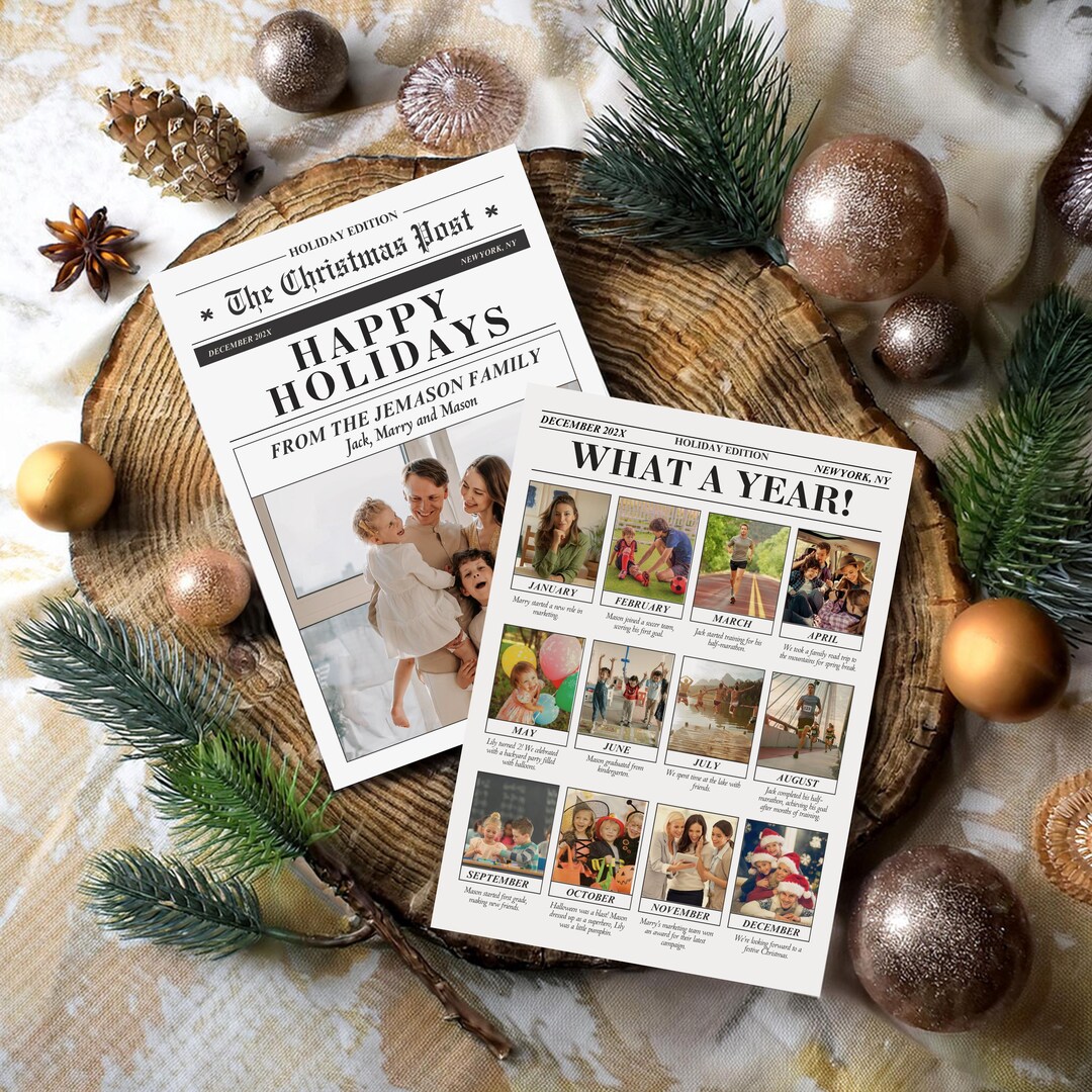 Merry Christmas Newsletter Card Template, Year in Review Family ...