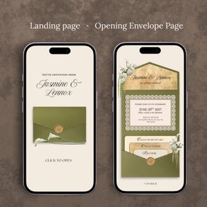 Hochzeitseinladung mit Blumenmuster in Salbeigrün und Gold mit RSVP-Funktion: Bearbeitbare Canva-Vorlage Bild 15